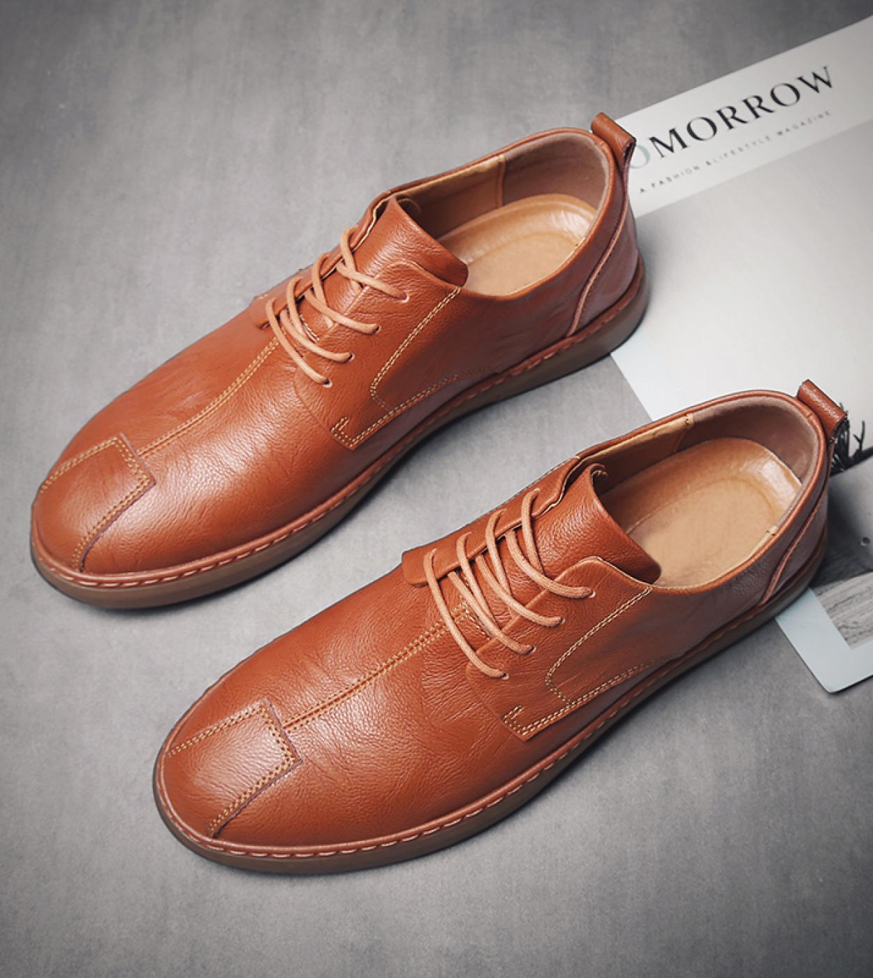 2022 Spring Autumn Casual Leather Shoes Men Brand Lace Up Fashion Shoes Office Bureau Business Shoes Leisure Walk Outdoo
