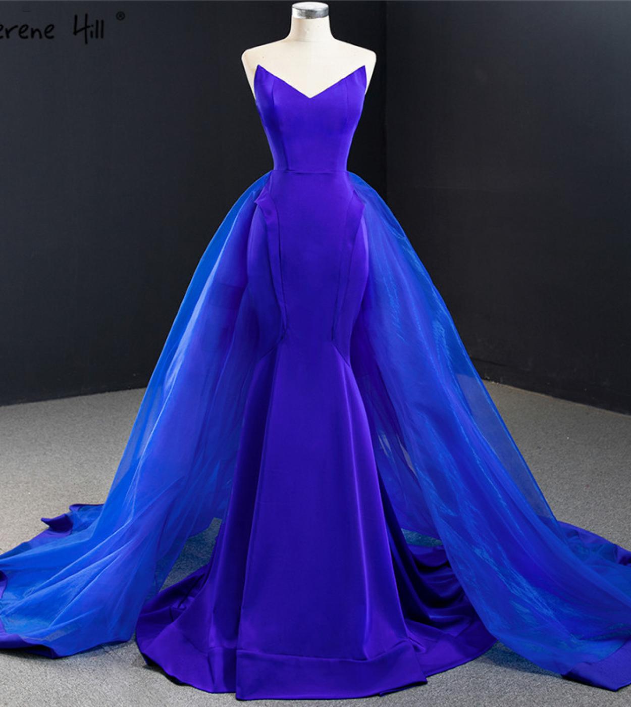 כחול מלכותי באיכות גבוהה ללא שרוולים שמלות ערב פשוטות בתולת ים שמלה רשמית שלווה היל hm67117 evenin