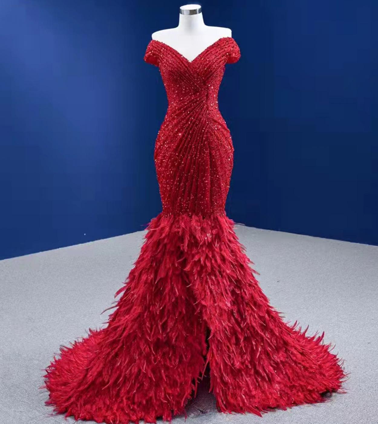 Serene Hill rouge luxe élégant robes de soirée robes 2022 Sequin plume sirène pour les femmes fête Hm67433 soirée Dresse