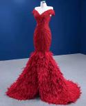 Serene Hill Red Luxury Elegant Evening Dresses Gowns 2022 Sequin Feather Mermaid For Women Party Hm67433  Evening Dresse