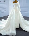 Serene Hill Blanc Sirène Satin Robes De Mariée 2023 Perles Perlées Overskirt Robe De Mariée Hm67244 Custom Madewedding Dr
