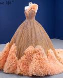 Serene Hill Luxury Orange One Shoulder Wedding Dresses 2022 Highend Beaded Ruched Bridal Dress Hm67358 Custom Made  Wedd