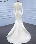Serene Hill White Muslim Detachable Train Wedding Dresses 2023 Mermaid Elegant Beading Satin Bridal Dress Hm67248 Custom