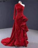 Dubai Luxury One Shoulder Red Evening Dresses  Sequined Sparkle Mermaid  Fromal Dress Serene Hill Hm67056  Evening Dress
