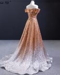 Gold White Off Shoulder  Evening Dresses Sleeveless Sequins Sparkle Evening Gowns  Serene Hill Hm66992  Evening Dresses