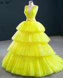 Yellow V Neck  Tiered Tulle Evening Dresses 2023 Photography Sleeveless Lace Up Formal Dress Serene Hill Hm67154evening 