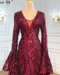 Dubai Design Wine Red Luxury Evening Dresses  Sequined Long Sleeve Sparkle Fashion Bride Toasting Gowns Hm66740  Evening