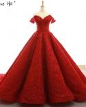 Dubai Designer Red Strapless  Wedding Dresses Fashion Vintage Appliques Sequined New Bride Gowns  Serene Hill Hm66601  W