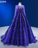 Serene Hill Muslim Blue Purple Luxury Beaded Appliques Lace Up Ball Gowns Wedding Dress 2023 High End Custom Made Hm2222