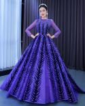 Serene Hill Muslim Blue Purple Luxury Beaded Appliques Lace Up Ball Gowns Wedding Dress 2023 High End Custom Made Hm2222