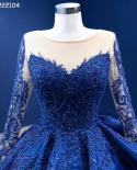 Serene Hill Blue Long Ssleeves Beaded Lace Lace Up Ball Gown Bride Gowns Wedding Dress High End Custom Made 2023  Hm2221