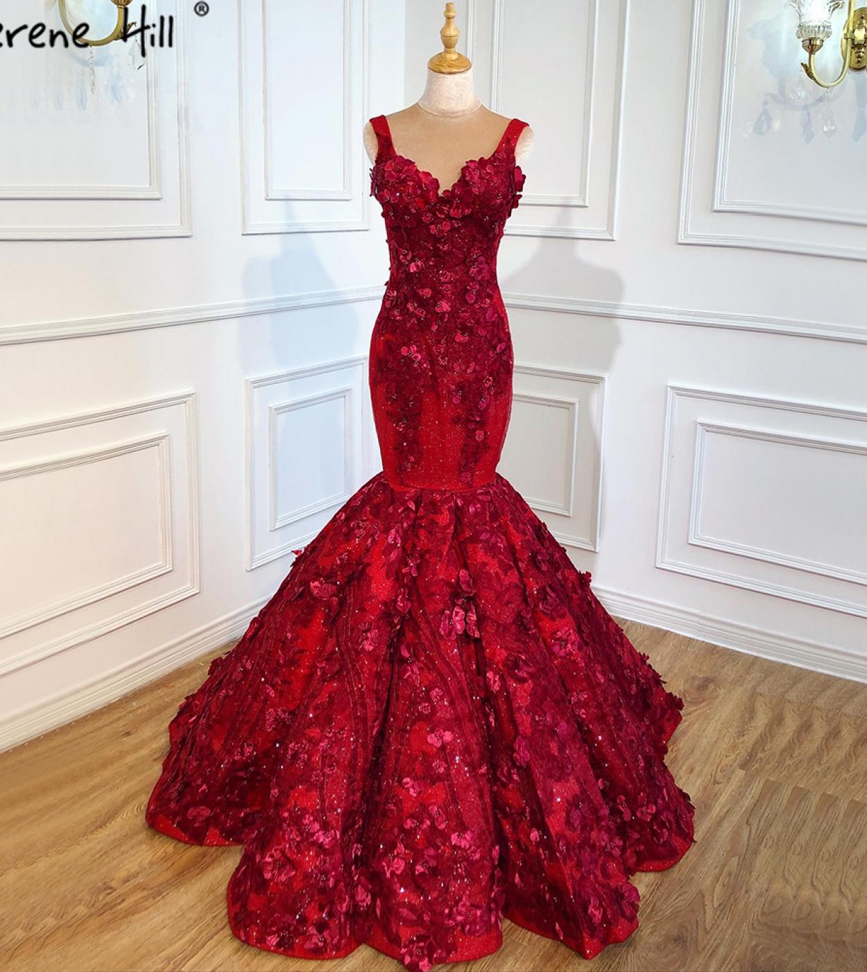 فساتين زفاف حورية البحر الحمراء فستان سيرين هيل فستان أحمر ثوب زفاف أحمر  العروس