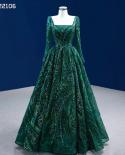 Serene Hill Muslim Dark Green Luxury Beaded Appliques Lace Up Ball Gowns Wedding Dress 2023 High End Custom Made Hm22210