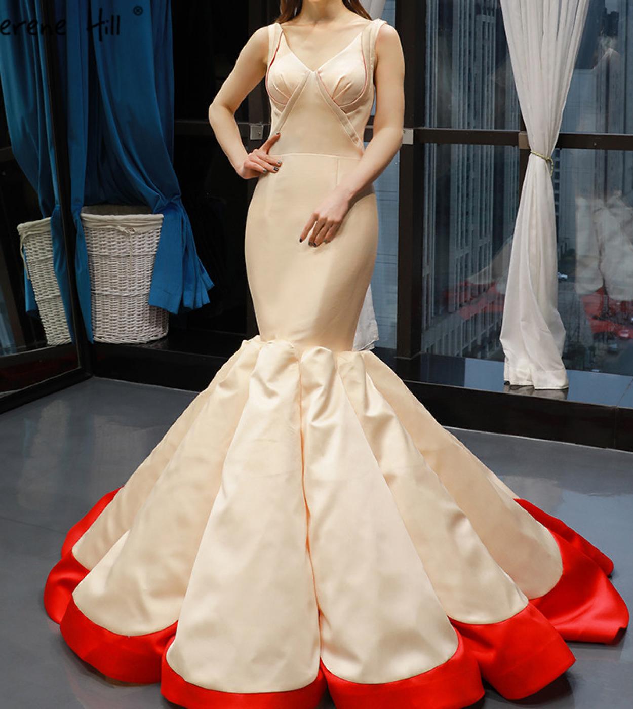 Champagne Red Vneck Simple Wedding Dresses  Sleeveless Mermaid Satin Bridal Gowns Real Photo 66788 Custom Made  Wedding 