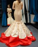 Champagne Red Vneck Simple Wedding Dresses  Sleeveless Mermaid Satin Bridal Gowns Real Photo 66788 Custom Made  Wedding 