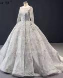 Silver Long Sleeves  Wedding Dresses Design  Handmade Flowers Beading Bridal Gowns Real Photo Hm66954 Custom Made  Weddi