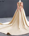 High Quality Champagne O Neck Evening Dresses 2023 Beading Sequins Satin Long Sleeves Formal Dress Hm67047evening Dresse