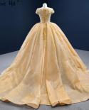 Serene Hill Gold Short Sleeves Luxury Wedding Dresses Gowns  Highend Lace Up Bridal Dress Hm67217 Custom Made  Wedding D
