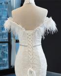 White Short Sleeve  Evening Dresses 2023 Mermaid Lace Beading Feathers Formal Dress Serene Hill Hm67032evening Dresses