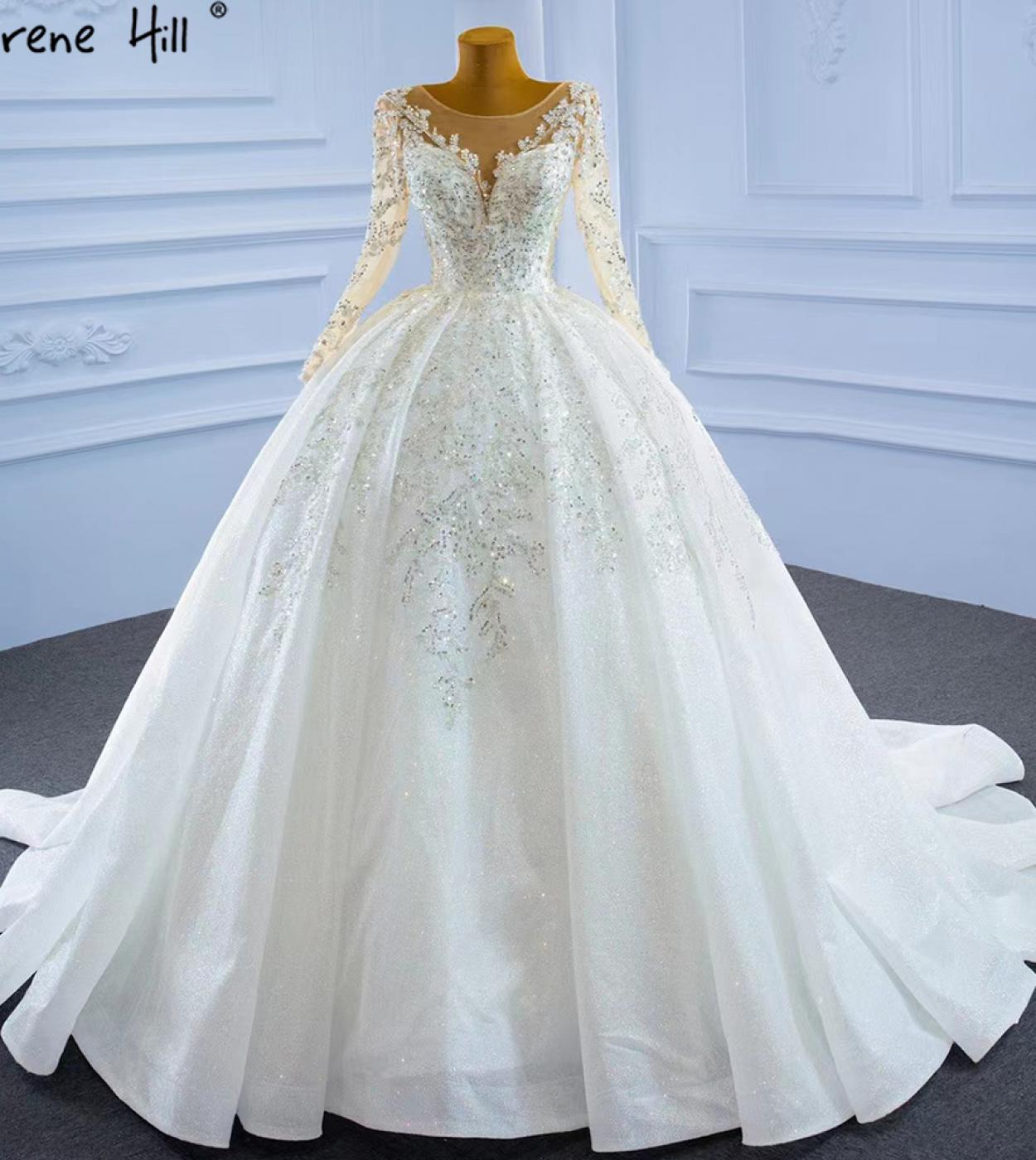 Serene Hill Muslim Luxury Wedding Dresses  Beading Pearls  With Train Bridal Dress Hm67257 Custom Made  Wedding Dresses