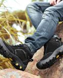 Men Autumn Winter Genuine Leather Boots With Fur Outdoor Shoes Men Fashion Ankle Mens Boots Hiking Man Snow Boots Casua