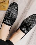 Fashion Mens Party Shoes Breathable Flock Casual Male Tide Loafers Bling Rhinestone Nightclub Pointed Designer Zapatos 