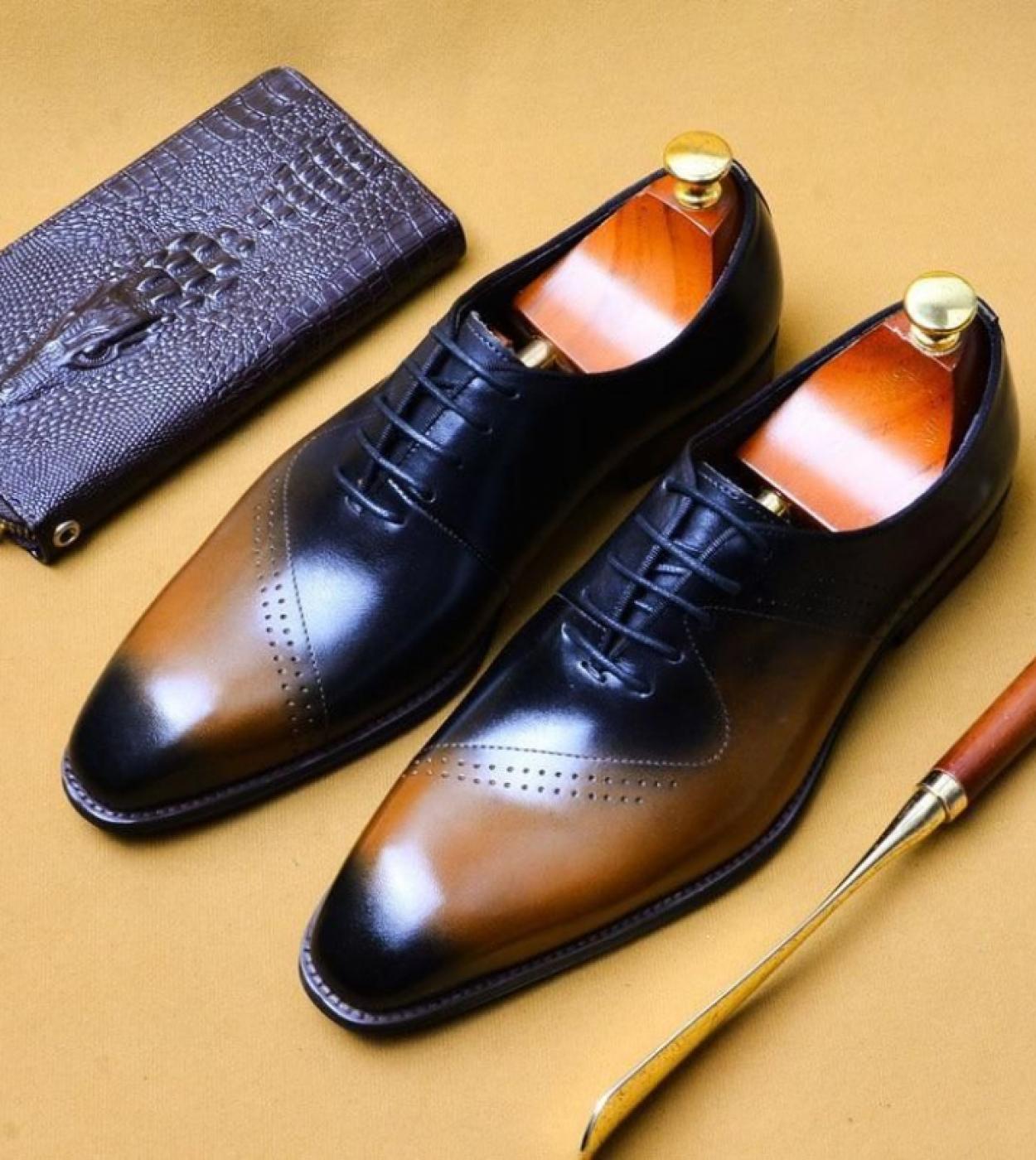 Oxford Shoes Men Shoes Pu Personalized Color Matching Business Casual Party Daily Square Toe Lace Up Classic Dress Shoes