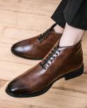 Brock Carving Men Boots Fashion Brown Punk For Men Casual Leather Street Style Ankle Boots Men Pointed Famous Brand Shor