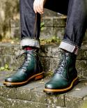 2023 Brand Men Boots Winter Genuine Leather Winter Warm Shoes With Fur Retro Style Lace Up Handmade Ankle Green Botas Fo