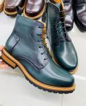 2023 Brand Men Boots Winter Genuine Leather Winter Warm Shoes With Fur Retro Style Lace Up Handmade Ankle Green Botas Fo