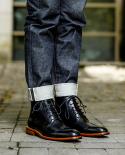 מגפי קרסול לגברים שטוחים יוקרתיים עור אמיתי שחור חום נעלי שמלת שרוכים לגברים בסגנון בריטי וינטג גברים בוטאות