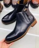 2022 Mens Boots Luxury Geniune Leather Slipon Ankle Boots Handmade Fashion Men Booties High Quality Zipper Chelsea Boots