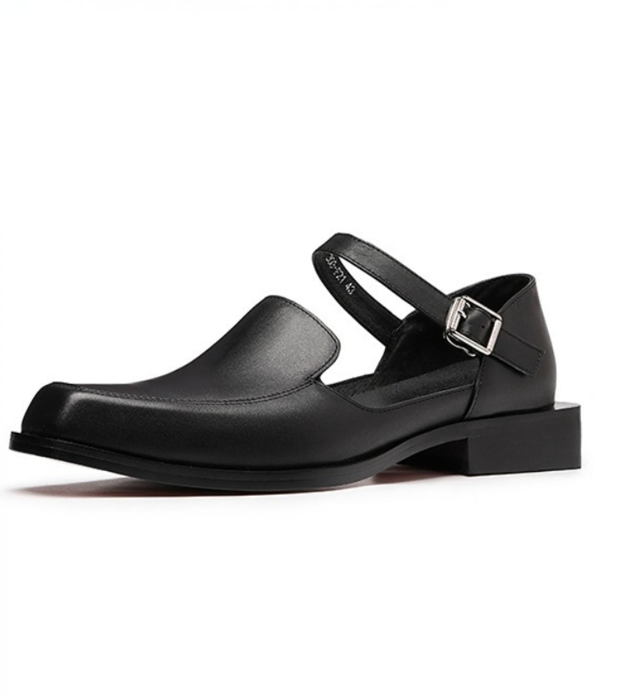 Elegant Mens Dress Sandals Fashion Hollow New Style Genuine Leather 2023 Summer Man Black Business Wedding Social Buckle