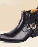 2022 Mens Ankle Boots Classic Cowboy Shoes New Style Trendy Metal Chain Designer Genuine Leather Quality Pointed Toe Man