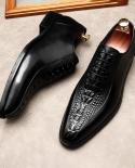 Mens Formal Shoes Fashion Crocodile Pattern Luxury Genuine Leather Summer New Designer Square Toeblack Wedding Oxfords S