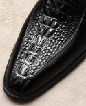 Mens Formal Shoes Fashion Crocodile Pattern Luxury Genuine Leather Summer New Designer Square Toeblack Wedding Oxfords S