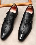 Italian Designer Dress Shoes Men Genuine Leather Fashion Crocodile Pattern Buckle Oxfords Handmade New Loafers Wedding S