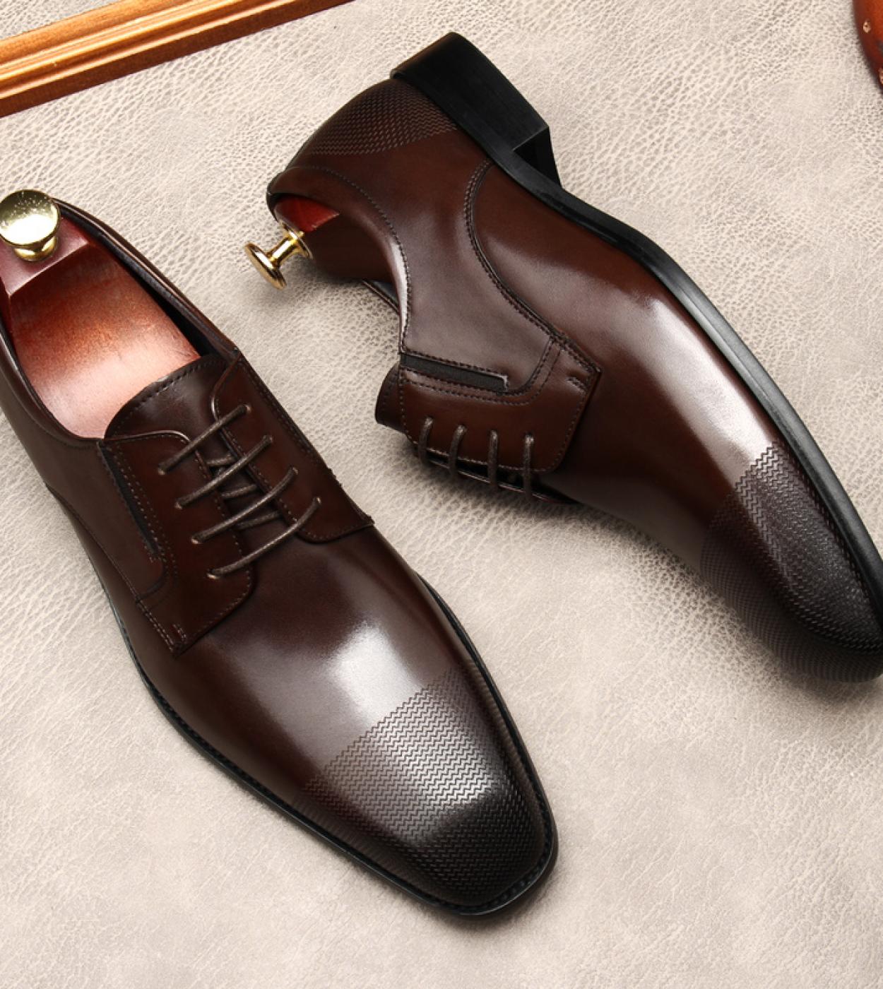 Italian Mens Dress Shoes Luxury Genuine Leather Summer 2023 New Style Fashion Square Toe Black Business Social Oxfords S