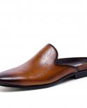 Italian Mens Half Slippers Luxury Genuine Leather 2023 Summer New Style Handmade Outside Slip On Business Sandals Social