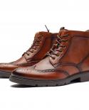 2023 Cheap British Trend Mens Boots Quality Real Cow Leather Handmade Fashion Brown Man Casual Brogues Shoes With Side Z