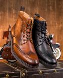 2023 Cheap British Trend Mens Boots Quality Real Cow Leather Handmade Fashion Brown Man Casual Brogues Shoes With Side Z