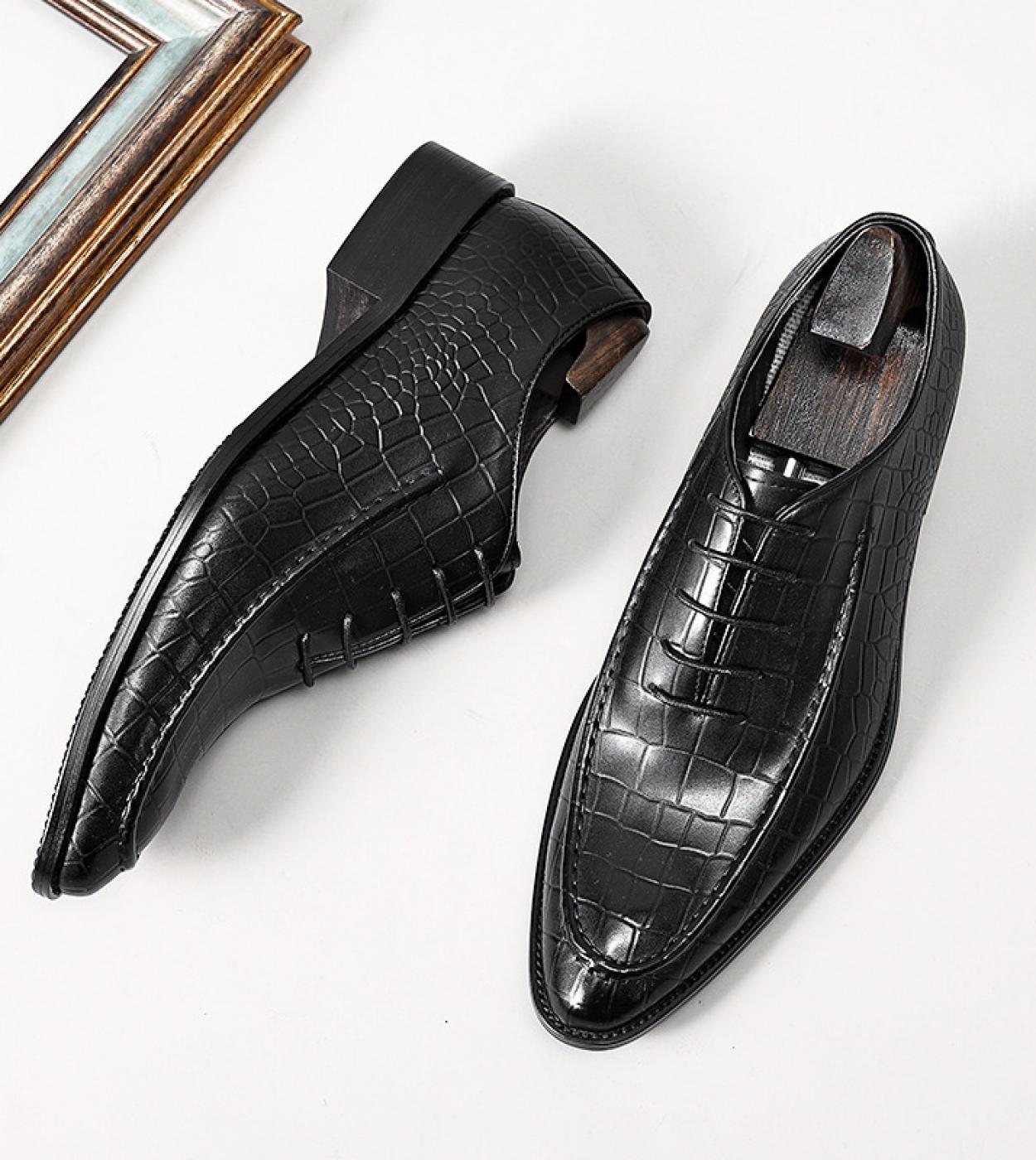 Italian Vintage Mens Genuine Leather Dress Shoes Luxury Brand Designer 2023 Summer Laces Up Black Wedding Party Social S