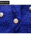 2022 Luxury Designer Runway Elegant Womens Winter Coats Tassel Thick Fabric Tweed Royal Blue Jackets Shining Skinny Lad