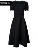 Formal Dresses For Women 2022 Elegant Spring Short Sleeve Little Black Solid Office Lady Business Dress With Belt Plus S