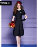 Formal Dresses For Women 2022 Elegant Spring Short Sleeve Little Black Solid Office Lady Business Dress With Belt Plus S