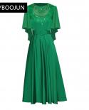Fashion Designer Dress Summer Womens Dress Butterfly Sleeve Hollow Out Embroidery Sashes Green Party Dresses 2022