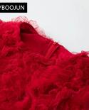 שמלות לנשים 2023 קיץ מסלול יוקרה מעצב אלגנטי שרוולים קצרים מדורגים רשת סלסול דק אדום ערב מסיבת ד