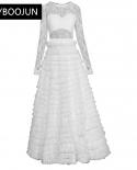 Dresses For Women 2022 Elegant High Quality Luxury Designer Autumn Winter Long Sleeve Gorgeous Lace Mesh Party White Cak