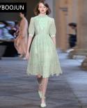 Elegant Dresses For Women 2022 Luxury Designer Runway Summer Puff Sleeve Hollow Out High Waist Solid Elegant Party Dress