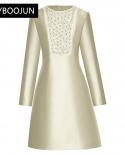 Elegant Dresses For Women 2022 Runway Autumn Luxury Designer O Neck Long Sleeves Pan Floral Crystal Vintage Solid Mini D